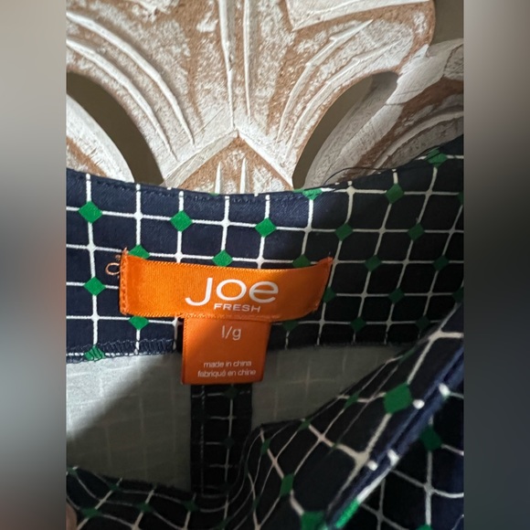 EUC Joe Fresh Checked Blue Sleeveless Shift Dress Sz L - Picture 2 of 4